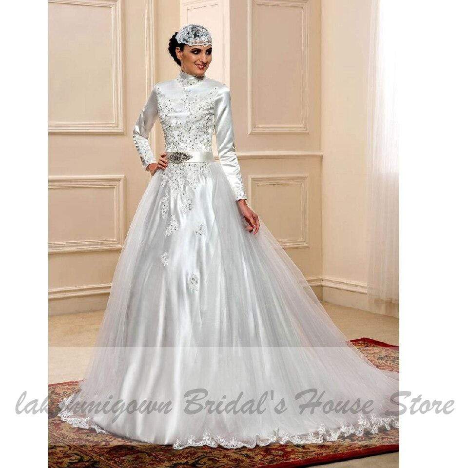 Wedding Dress with Detachable Train Lace Beaded - ROYCEBRIDAL OFFICIAL STORE