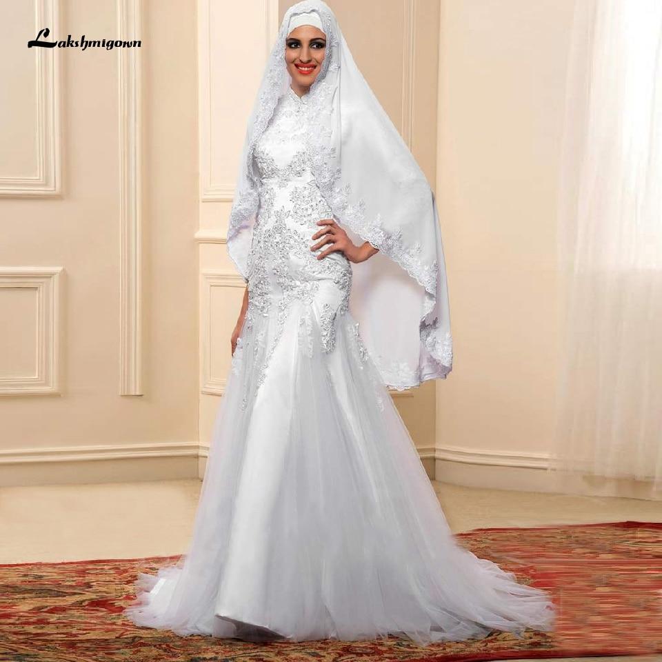 Wedding Dress With Hijab Lace Beaded Mermaid Wedding Gown