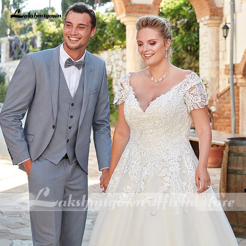 Wedding Dress With Short Sleeve Sexy V-neck Lace - ROYCEBRIDAL OFFICIAL STORE