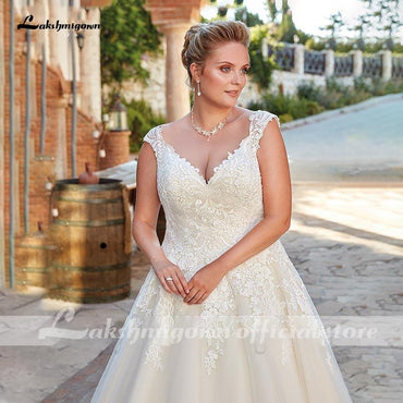 Wedding Dress With Short Sleeve Sexy V-neck Lace - ROYCEBRIDAL OFFICIAL STORE