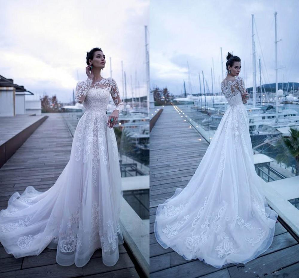 Wedding Dresses Lace Applique Long Sleeve O-neck