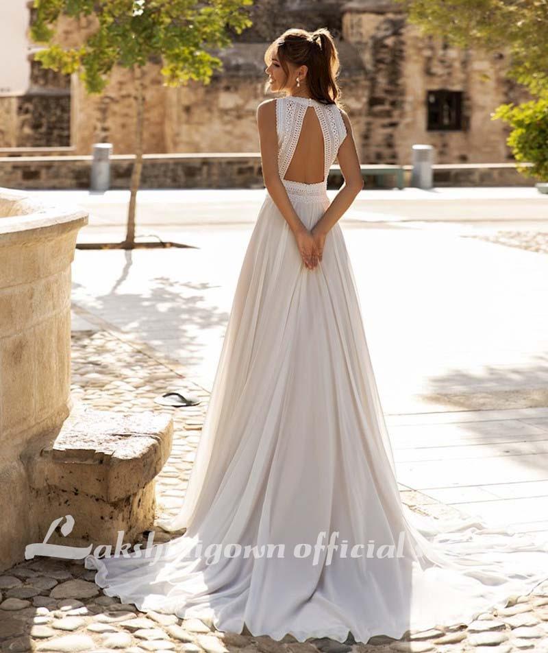 Wedding Dresses Sleeveless Sexy Backless Plus Size Beach Bridal Gown - ROYCEBRIDAL OFFICIAL STORE