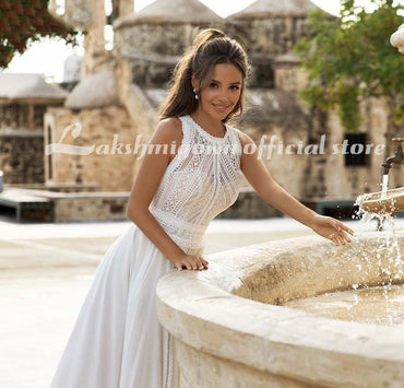 Wedding Dresses Sleeveless Sexy Backless Plus Size Beach Bridal Gown - ROYCEBRIDAL OFFICIAL STORE