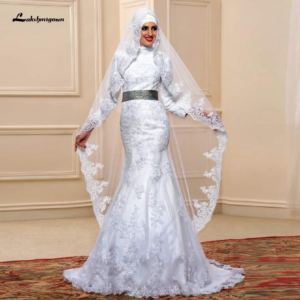Wedding Gowns Mermaid Elegant Lace Long Sleeve Muslim Bridal Dresses