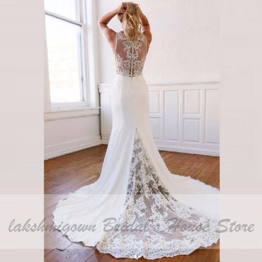 Vintage Lace Mermaid Wedding Dress Elegant Chiffon Long - ROYCEBRIDAL OFFICIAL STORE
