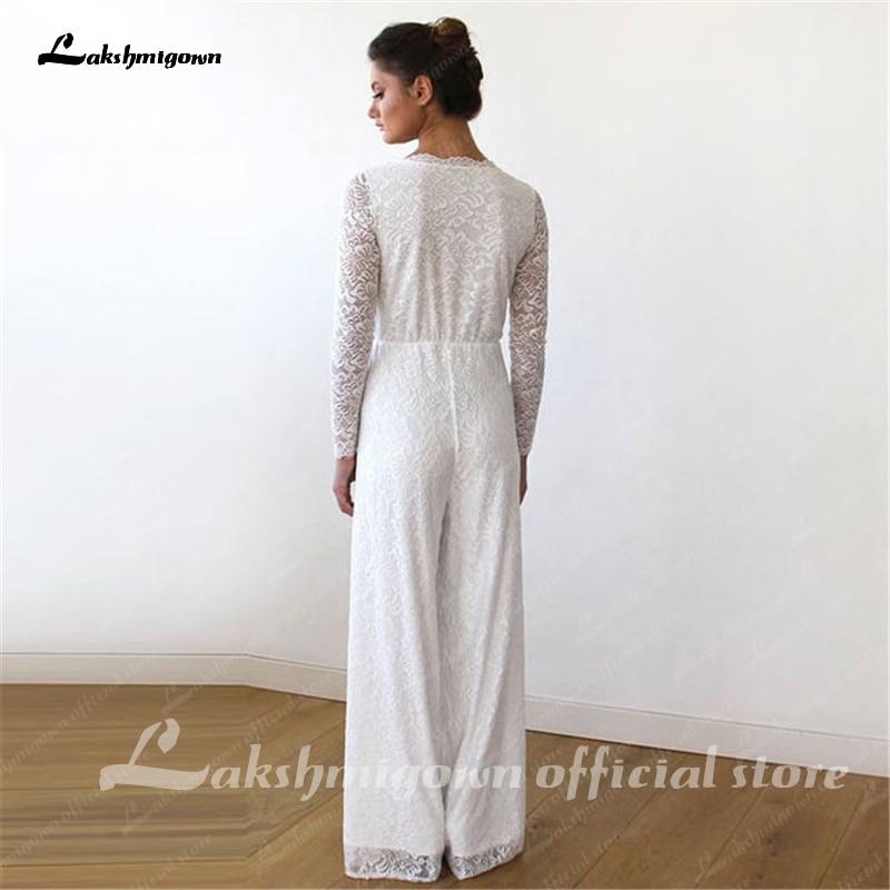 White Lace Women Jumpsuits Wedding Dresses Long Sleeve - ROYCEBRIDAL OFFICIAL STORE