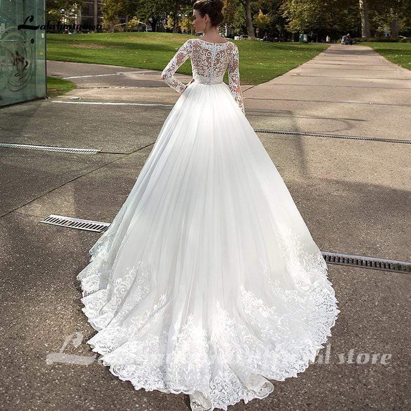 White Long Sleeves Ivory Wedding Dresses - ROYCEBRIDAL OFFICIAL STORE
