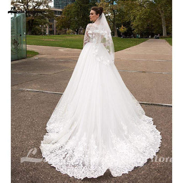 White Long Sleeves Ivory Wedding Dresses - ROYCEBRIDAL OFFICIAL STORE