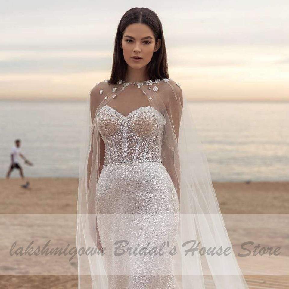 White Luxury Wedding Gowns Deep V-neck Elegant Women Satin