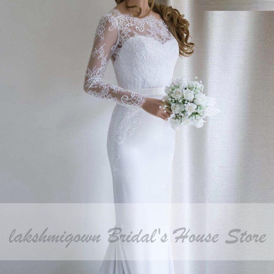 White Mermaid Dress Vintage Lace Long Sleeve Wedding Dress