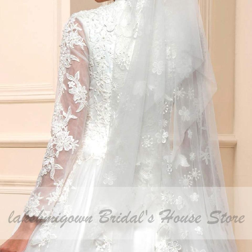 Long Sleeve White Lace Tulle Muslim Wedding Dress - VQ