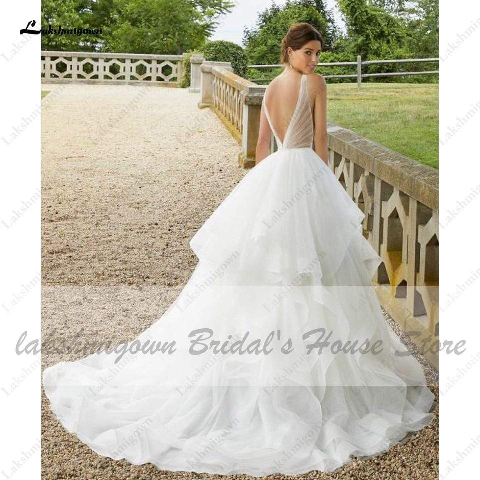 White Princess Bridal Robe Wedding Dress V Neck Luxury