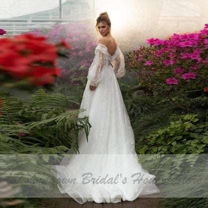 Women Vintage Lace Wedding Gowns with Detachable Puff Sleeves - ROYCEBRIDAL OFFICIAL STORE